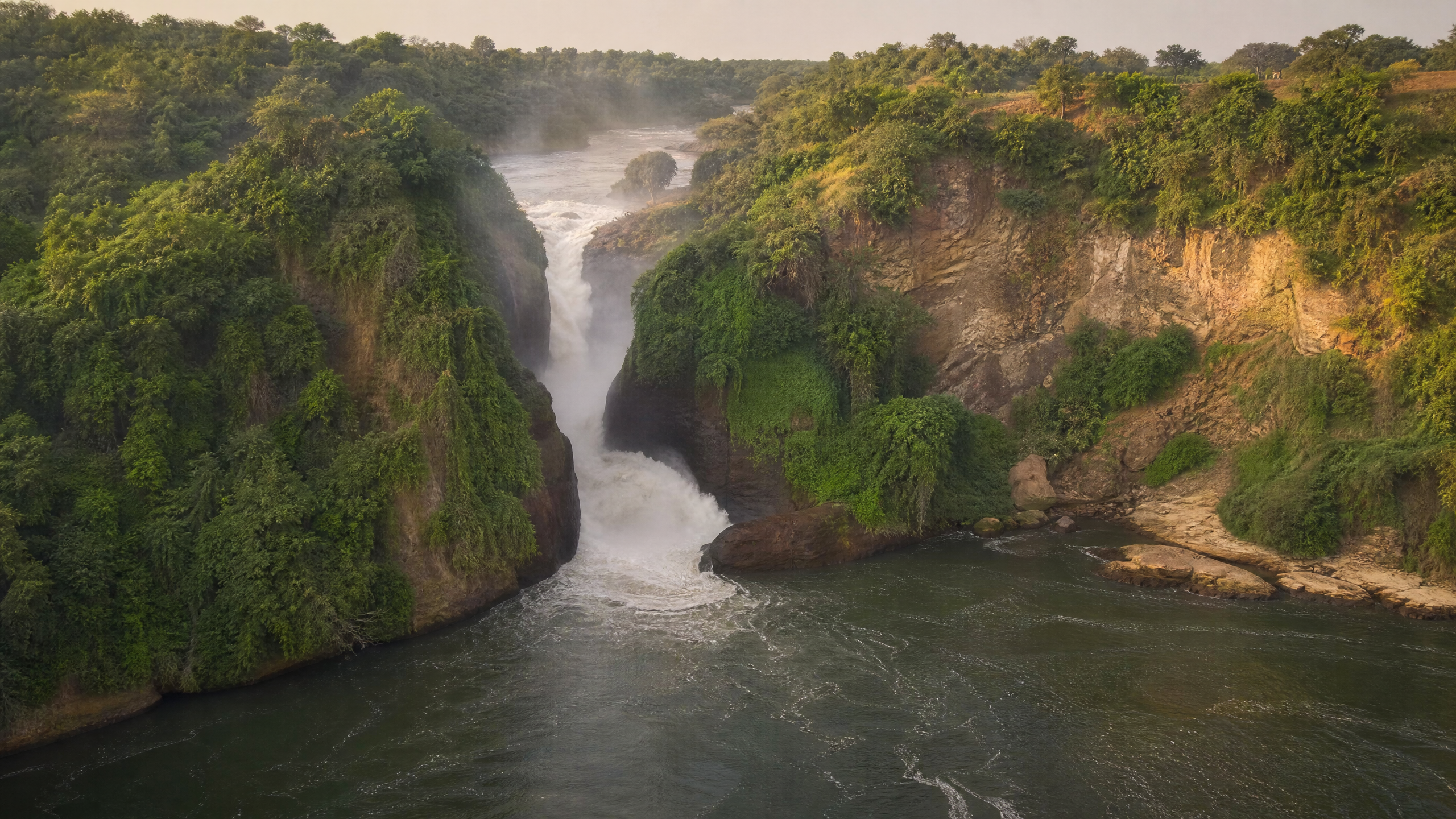 Murchison Falls on the Victoria Nile, Uganda — the Nile forced through a seven-metre gorge and dropping 43 metres into the pool below