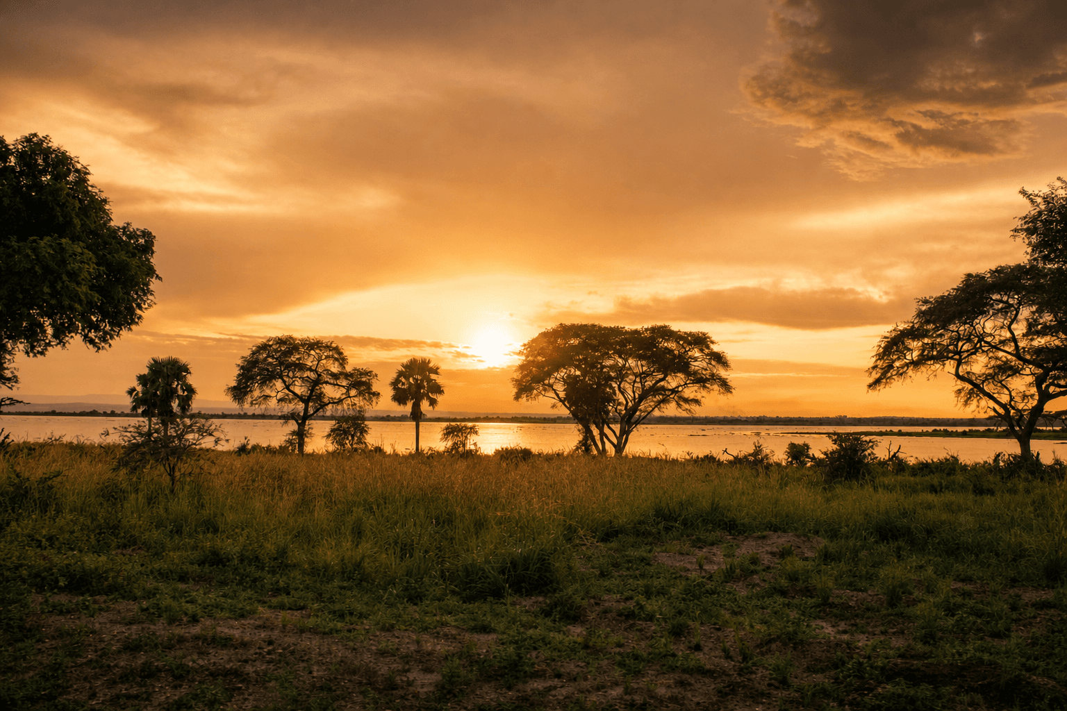 The Nile River at sunset from Murchison Falls National Park, Uganda